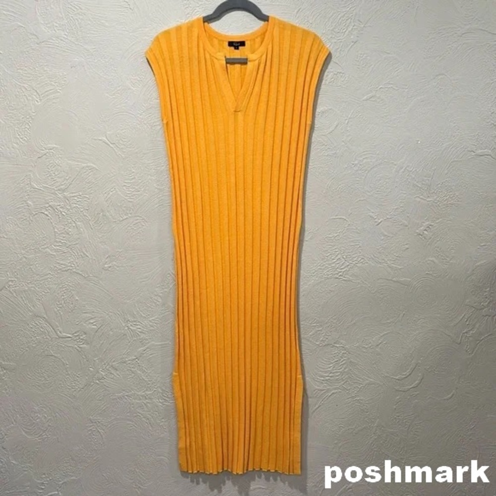 Rails Gold Ribbed Sheath Midi Dress Casual